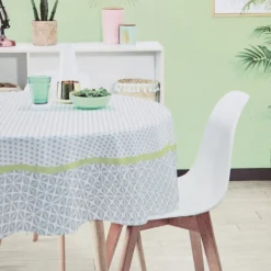 Nappe ronde blanche imprimé losanges gris