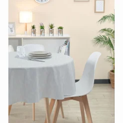 Nappe ronde blanche motif végétal