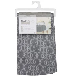Nappe ronde coton enduit imprimé graphique gris