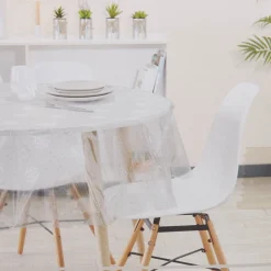 Nappe ronde en plastique transparent motif carreau de ciment