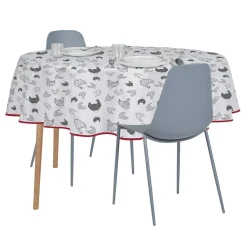 Nappe ronde en tissu imprimé poule Ø160 cm