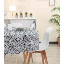 Nappe ronde grise imprimée gouttes noires