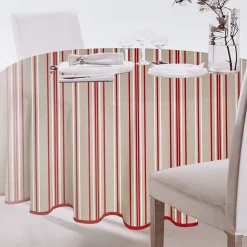 Nappe ronde grise imprimée rayures blanc rouge