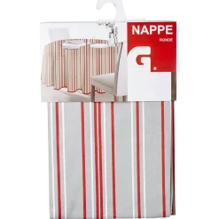 Nappe ronde grise imprimée rayures blanc rouge