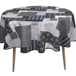 Nappe ronde imprimée carreaux de ciment gris