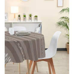 Nappe ronde imprimée design couvert cuisine taupe marron