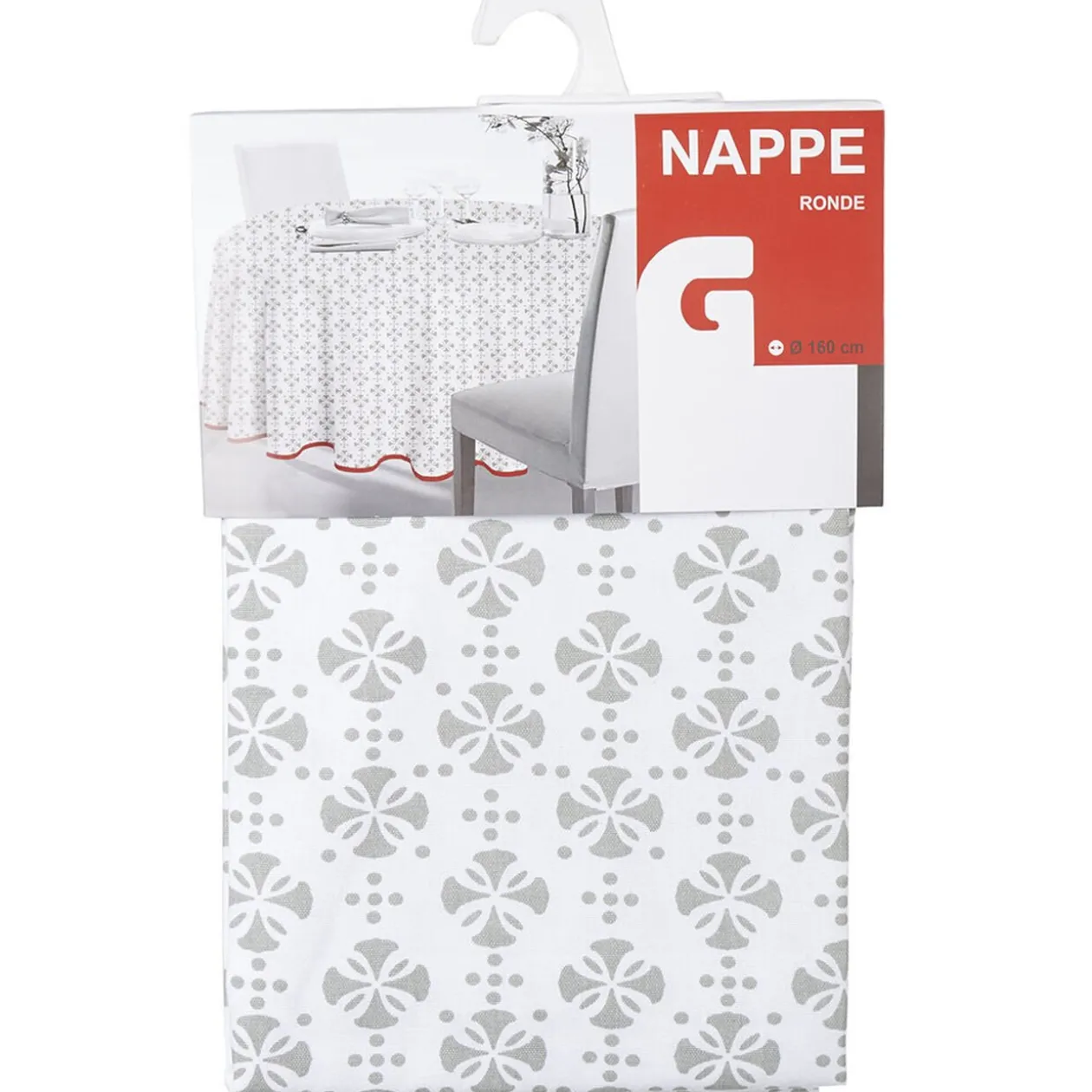 Nappe ronde imprimée design oreige blanc gris