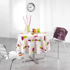 Nappe ronde imprimée multicolore macarons