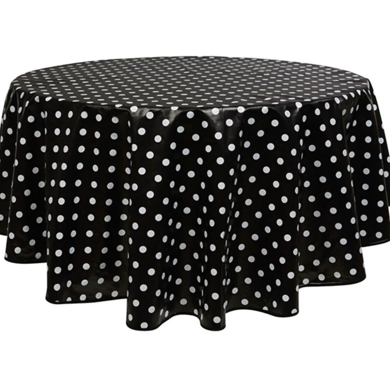Nappe ronde noire motifs pois blancs