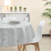 Nappe ronde polyester anti tâche motif feuillage blanc