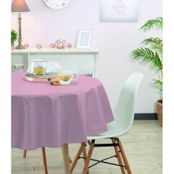 Nappe ronde rose avec imprimé fleurs