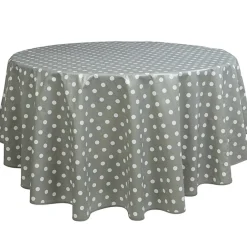 Nappe ronde toile cirée grise motifs pois blancs
