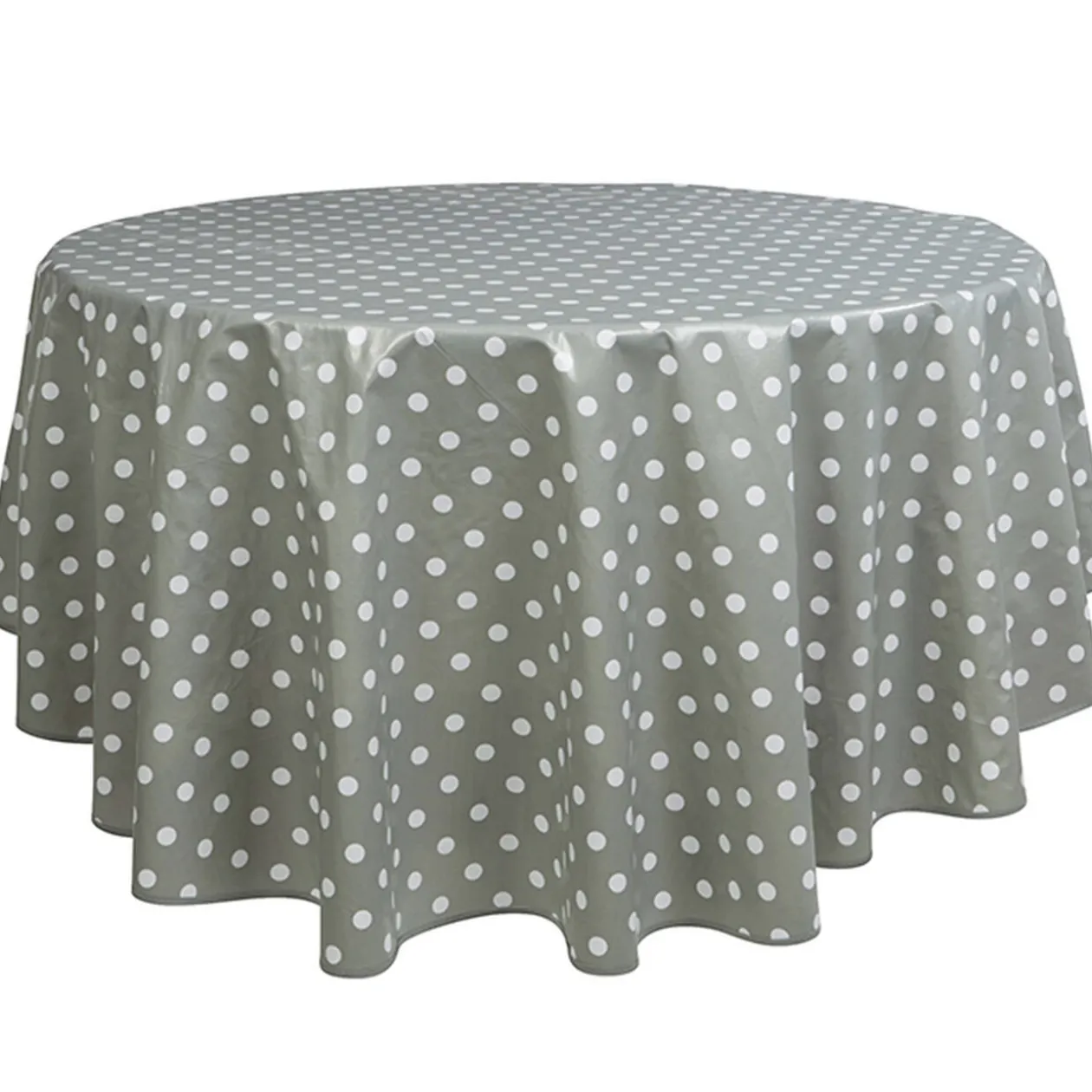 Nappe ronde toile cirée grise motifs pois blancs