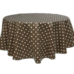 Nappe ronde toile cirée marron motifs pois blancs