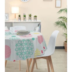 Nappe ronde toile cirée motif graphique muticolore