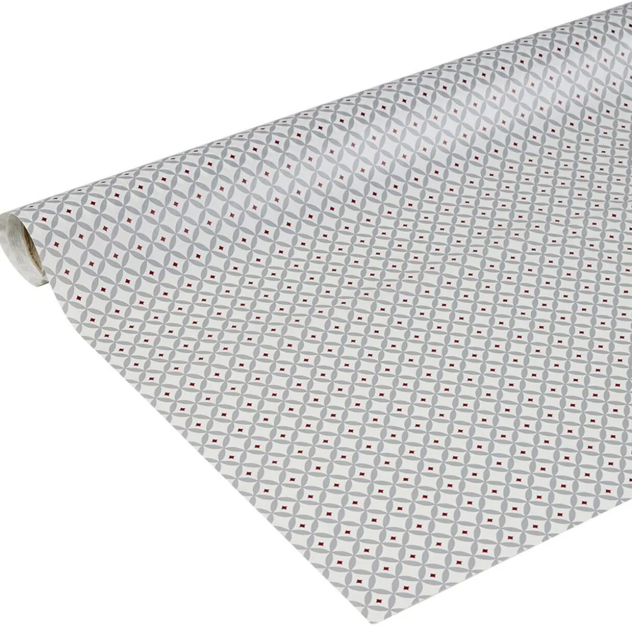 Nappe ronde toile cirée motif gris et rouge Ø160 cm