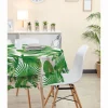 Nappe ronde transparente motif feuilles vertes