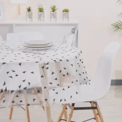 Nappe ronde transparente motifs triangles noirs