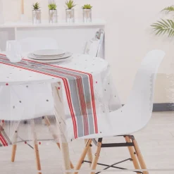 Nappe ronde transparente motif rayures et pois multicolores