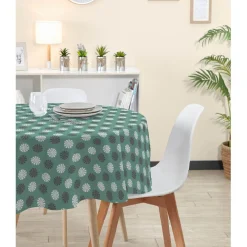 Nappe ronde verte imprimée rond blanc gris