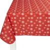 Nappe rouge satin motif flocon blanc
