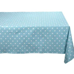 Nappe toile cirée rectangulaire bleu turquoise à pois blancs