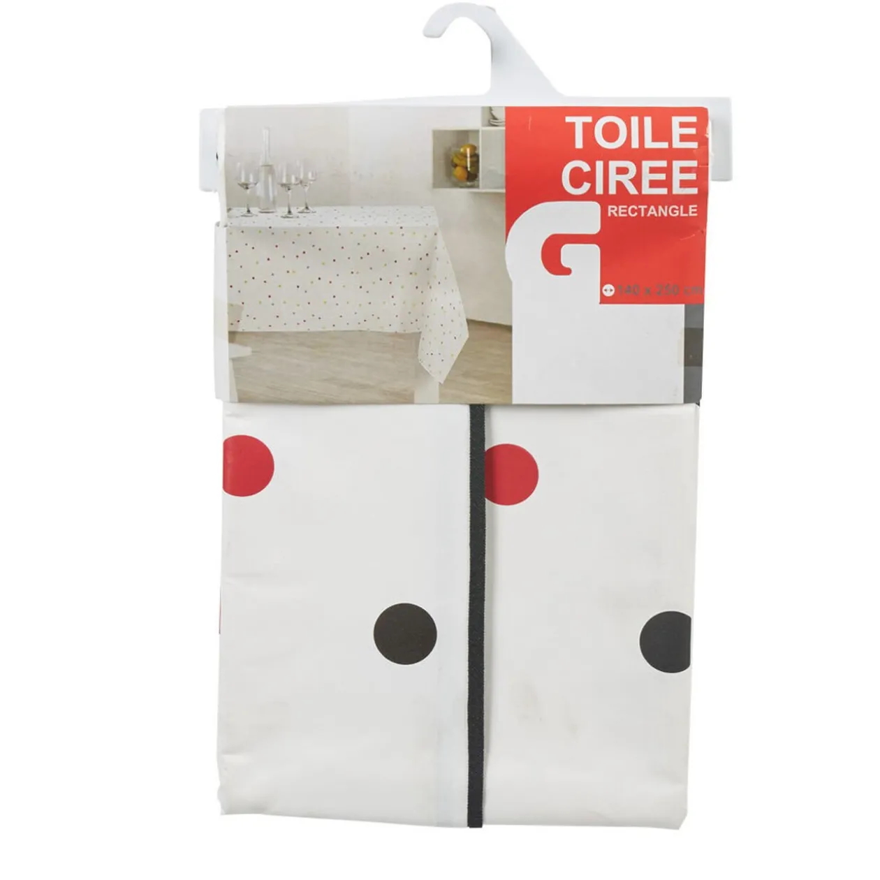 Nappe toile cirée rectangulaire motif pois multicolores