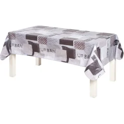 Nappe toile cirée rectangulaire grise à motifs