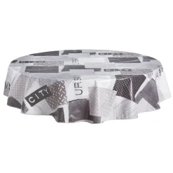 Nappe toile cirée ronde grise à motifs