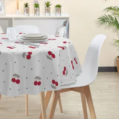 Nappe toile cirée ronde motif cerise