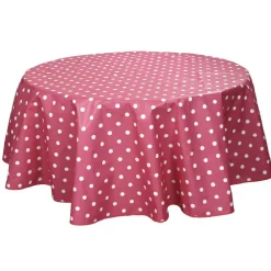 Nappe toile cirée ronde rose fuchsia à pois blancs