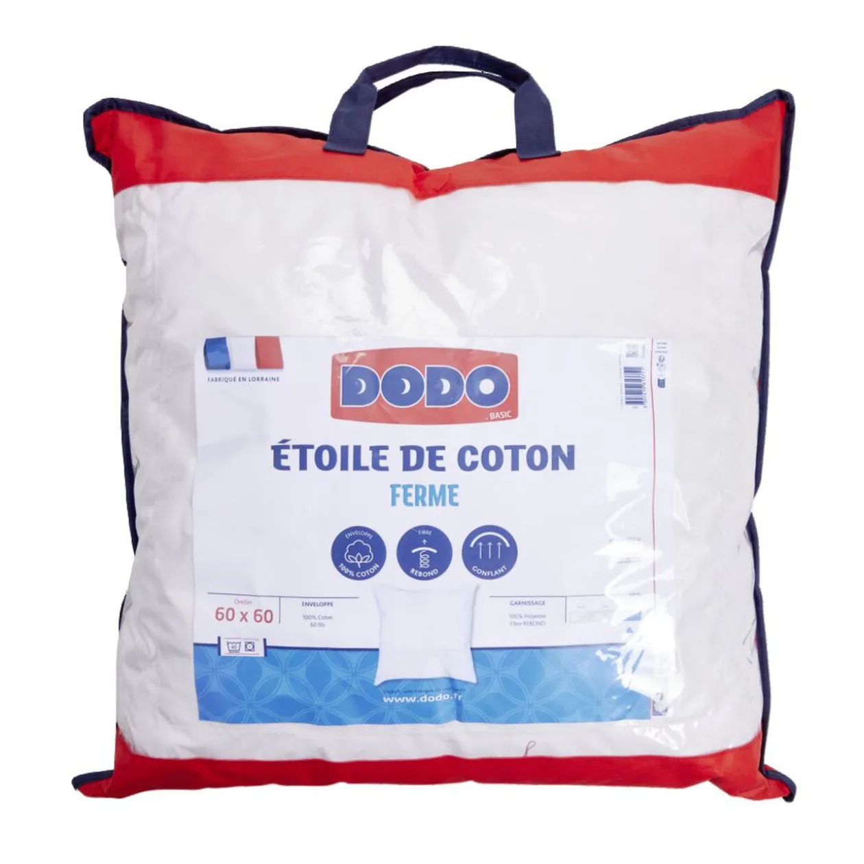 Oreiller ferme 60 x 60 cm blanc DODO enveloppe coton