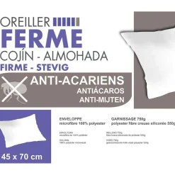 Oreiller ferme anti acariens polyester blanc 45x70 cm