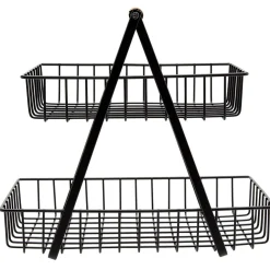 Panier à fruits 2 niveaux noir et naturel