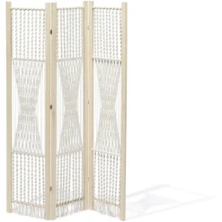 Paravent Zélie pin et coton effet macramé - L120xH170 cm