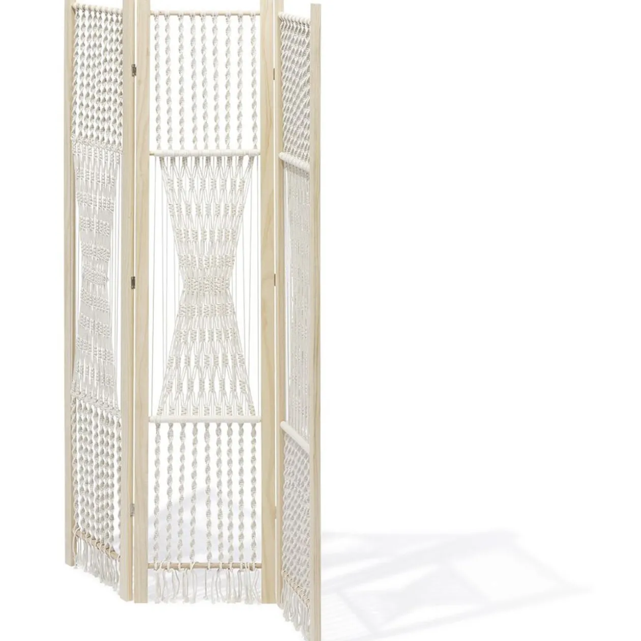 Paravent Zélie pin et coton effet macramé - L120xH170 cm