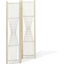 Paravent Zélie pin et coton effet macramé - L120xH170 cm