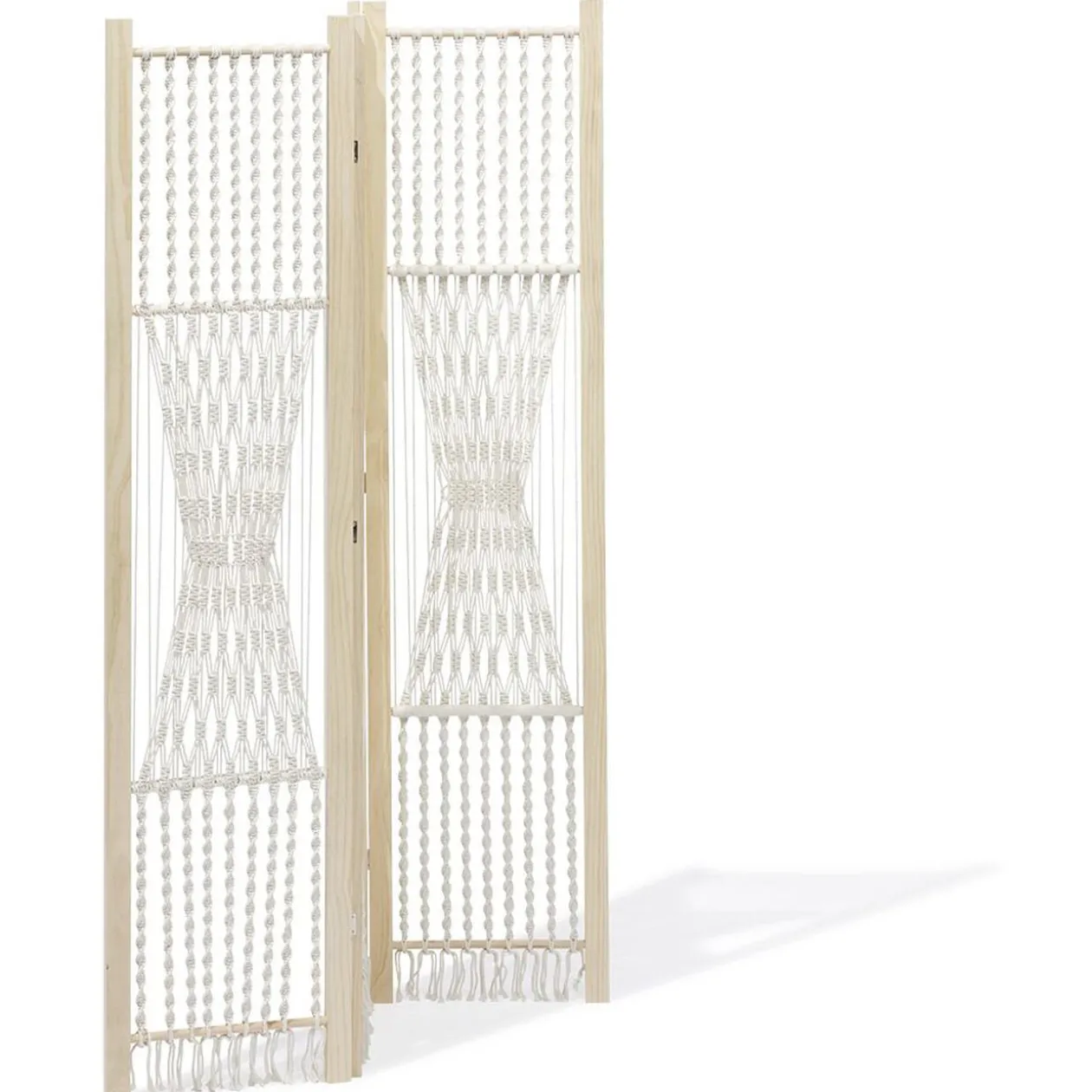 Paravent Zélie pin et coton effet macramé - L120xH170 cm
