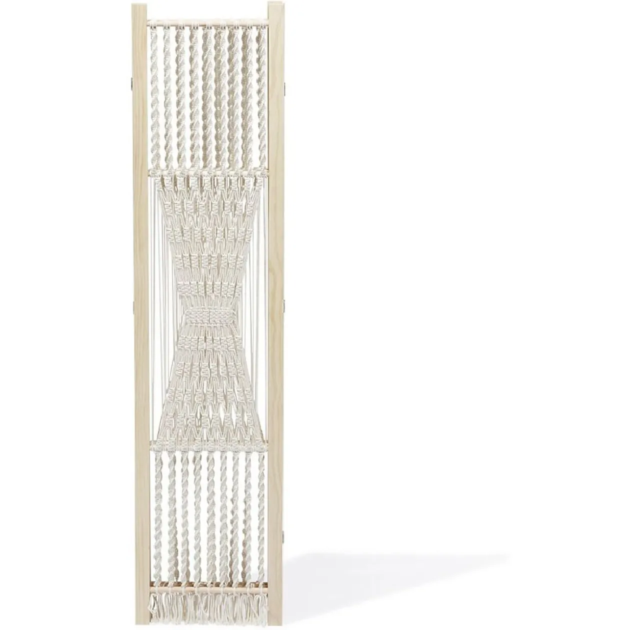 Paravent Zélie pin et coton effet macramé - L120xH170 cm