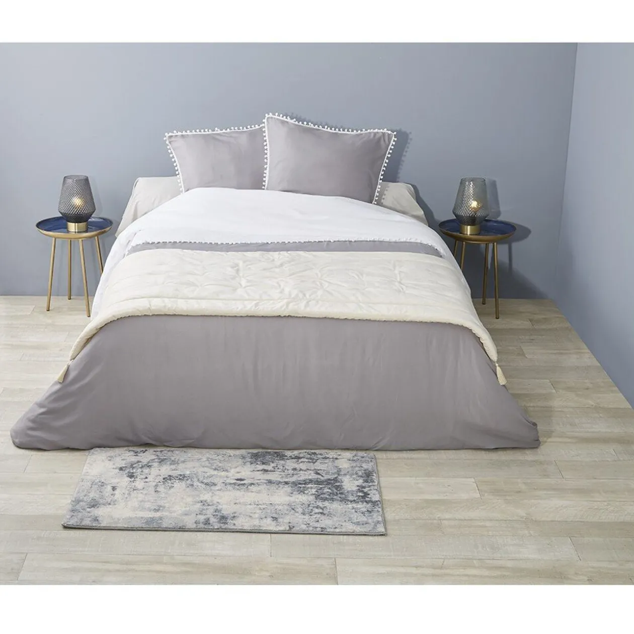 Parure de lit à 3 pièces à pompons 2 personnes