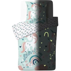 Parure de lit 1 personne phosphorescente finition bouton 140x200cm