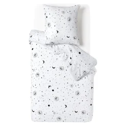 Parure de lit 1 personne 140x200cm motif lune étoile blanc