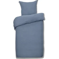 Parure de lit 1 personne 140x200cm gaze de coton bleu uni