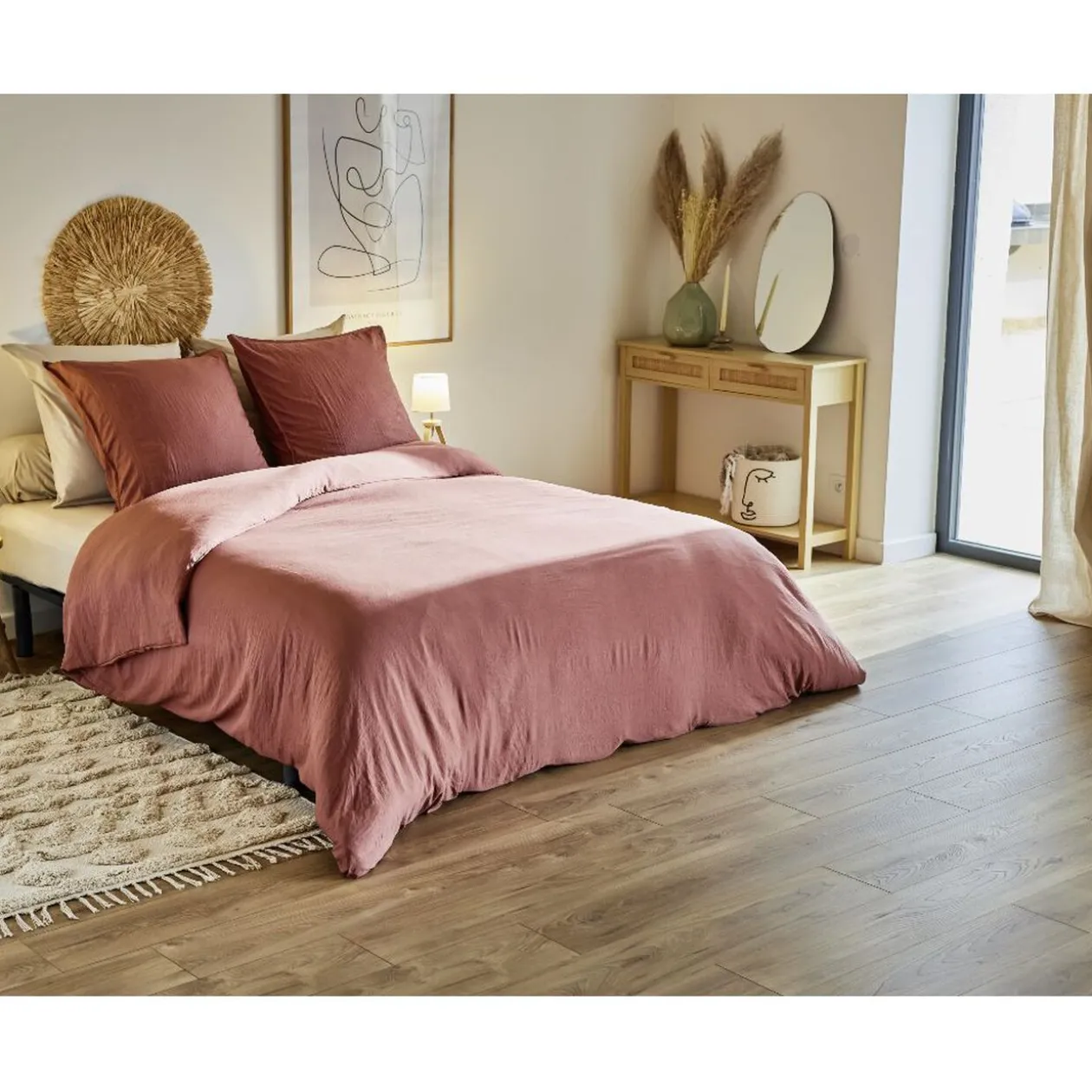 Parure de lit 2 personnes finition bouton 240x220cm