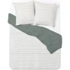 Parure de lit 2 personnes 240x220cm polycoton rayure kaki et blanc