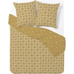 Parure de lit 2 personnes 200x200cm polycoton carreau de ciment marron