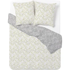 Parure de lit 2 personnes 240x220cm polycoton motif floral rose et gris