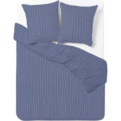 Parure de lit 2 personnes 240x220cm polycoton rayure bleue et blanche