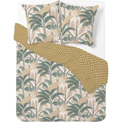 Parure de lit 2 personnes 240x220cm réversible feuillage exotique marron