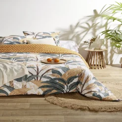 Parure de lit 2 personnes 240x220cm réversible feuillage exotique marron